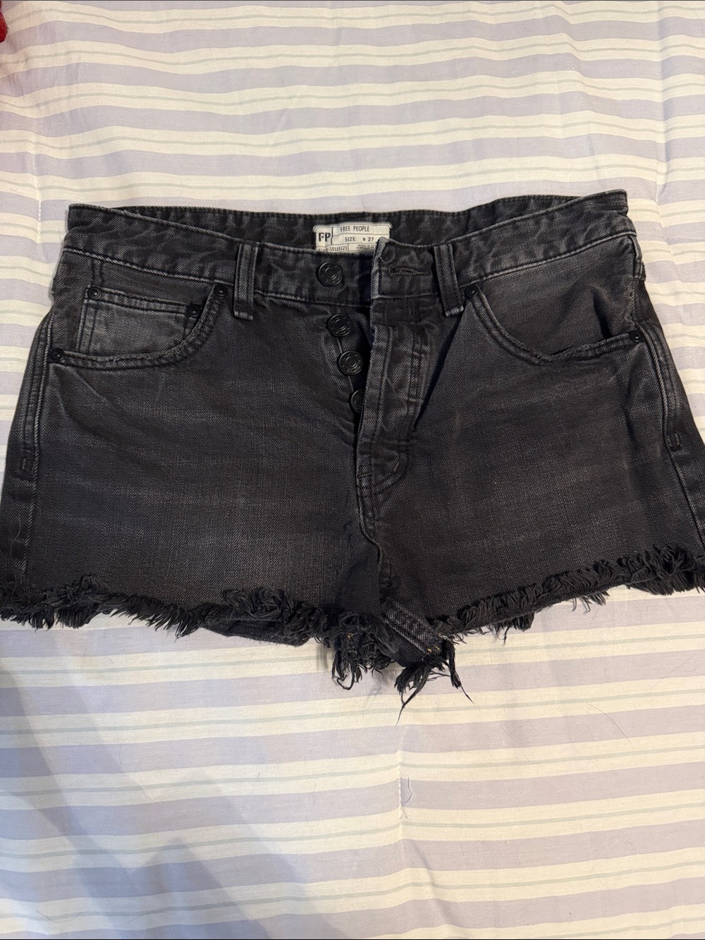 Free People Washed Black Frayed Hem Denim Shorts size 27